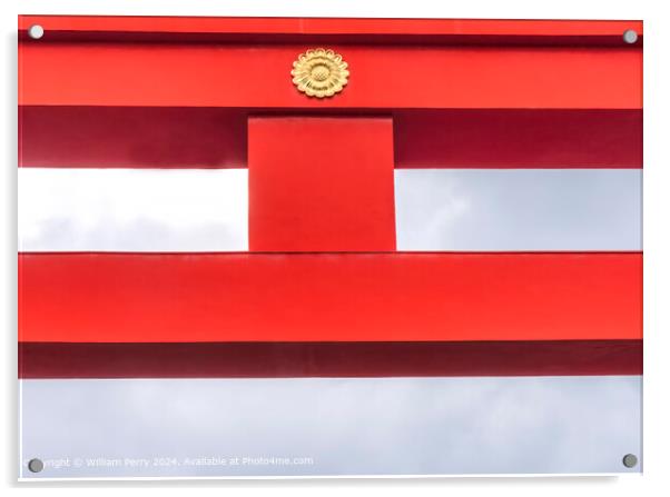 Red Tori Gate Heian Shrine Kyoto Japan Acrylic by William Perry