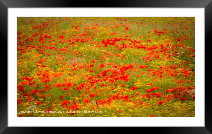 Sunlit Poppies Meadow Nature Framed Mounted Print by Simon Johnson