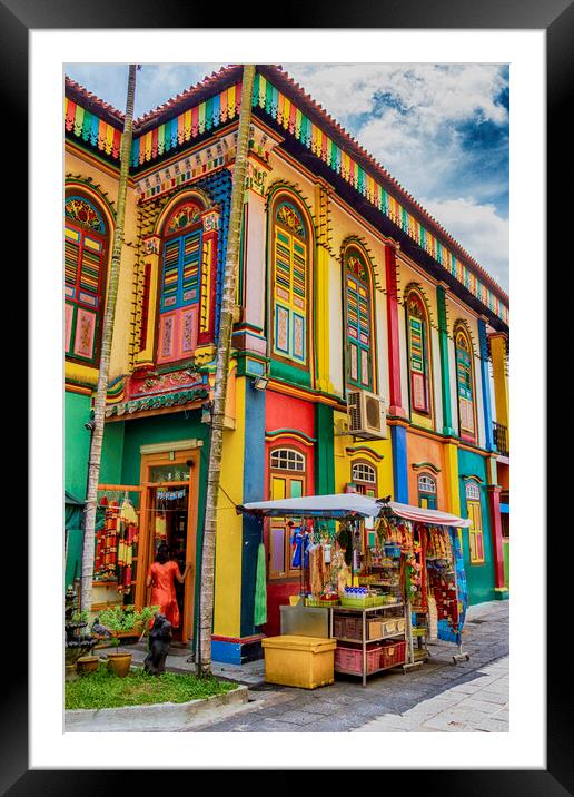 Colourful Little India Stall, Singapore Framed Mounted Print by Kevin Hellon