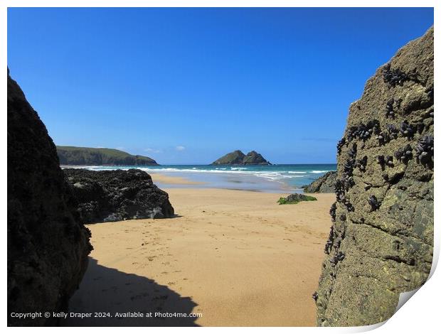 Holywell Bay Beach  Print by kelly Draper