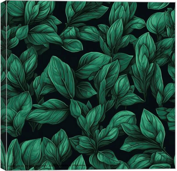 Green Basil Leaves Seamless Pattern Canvas Print by Mirjana Bogicevic