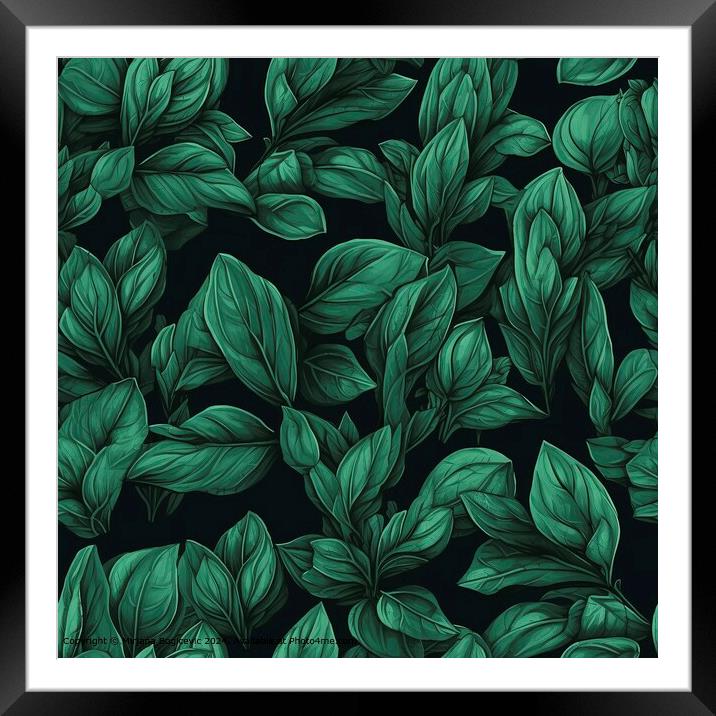Green Basil Leaves Seamless Pattern Framed Mounted Print by Mirjana Bogicevic