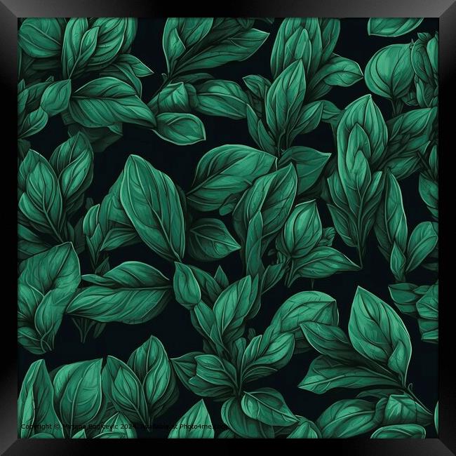 Green Basil Leaves Seamless Pattern Framed Print by Mirjana Bogicevic