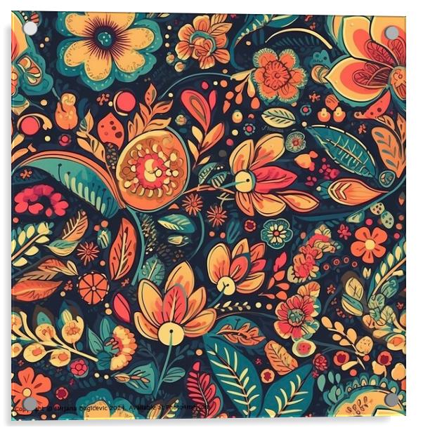 Beautiful Bohemian Floral Tile Acrylic by Mirjana Bogicevic