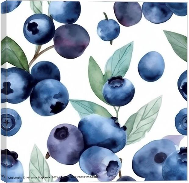 Blueberry Watercolor Seamless Pattern Canvas Print by Mirjana Bogicevic