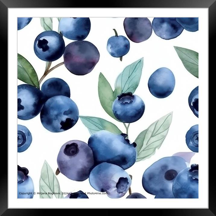 Blueberry Watercolor Seamless Pattern Framed Mounted Print by Mirjana Bogicevic