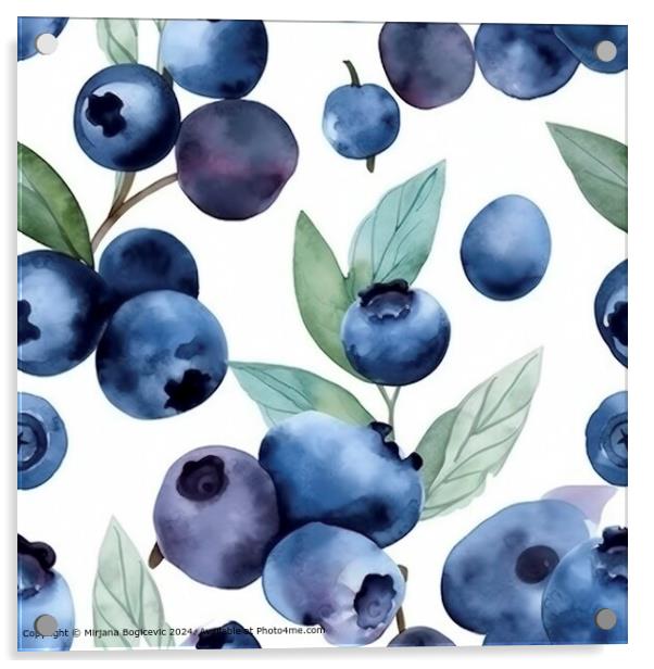 Blueberry Watercolor Seamless Pattern Acrylic by Mirjana Bogicevic