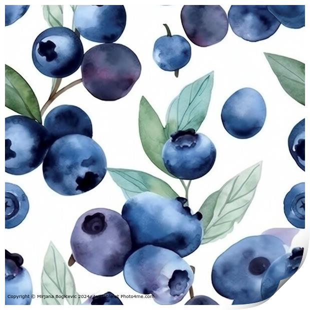 Blueberry Watercolor Seamless Pattern Print by Mirjana Bogicevic