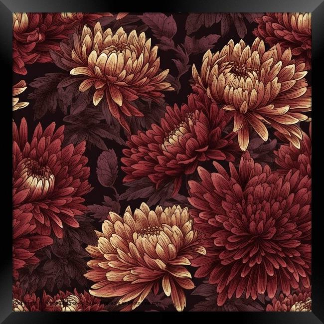 Burgundy Chrysanthemum Seamless Pattern Framed Print by Mirjana Bogicevic