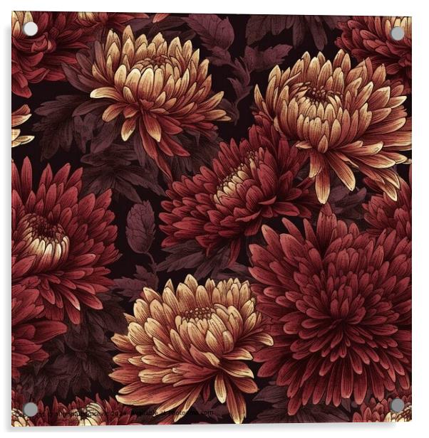 Burgundy Chrysanthemum Seamless Pattern Acrylic by Mirjana Bogicevic