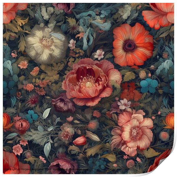 Elegant Floral Seamless Pattern Print by Mirjana Bogicevic