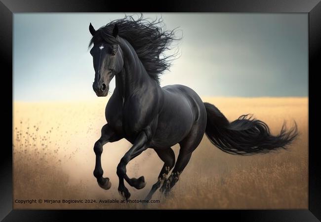 Black Horse Galloping Framed Print by Mirjana Bogicevic