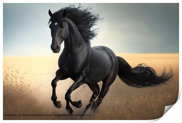 Black Horse Galloping Print by Mirjana Bogicevic