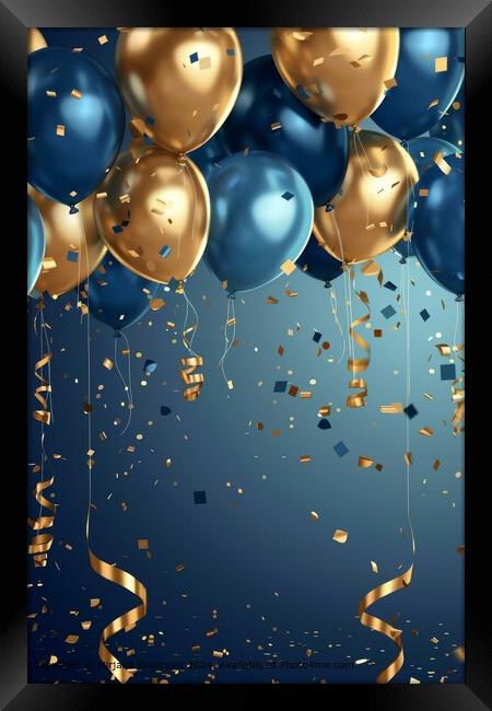 Golden Blue Balloons Abstract Framed Print by Mirjana Bogicevic