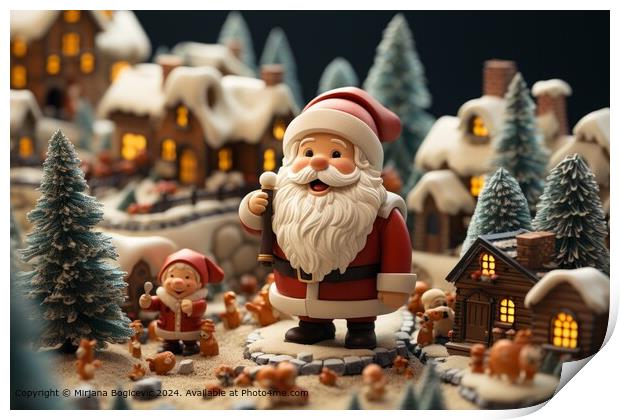 Festive Santa Claus Village Print by Mirjana Bogicevic
