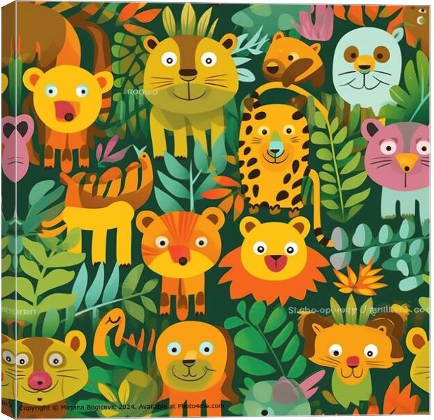 Colorful Jungle Creatures Seamless Pattern Canvas Print by Mirjana Bogicevic