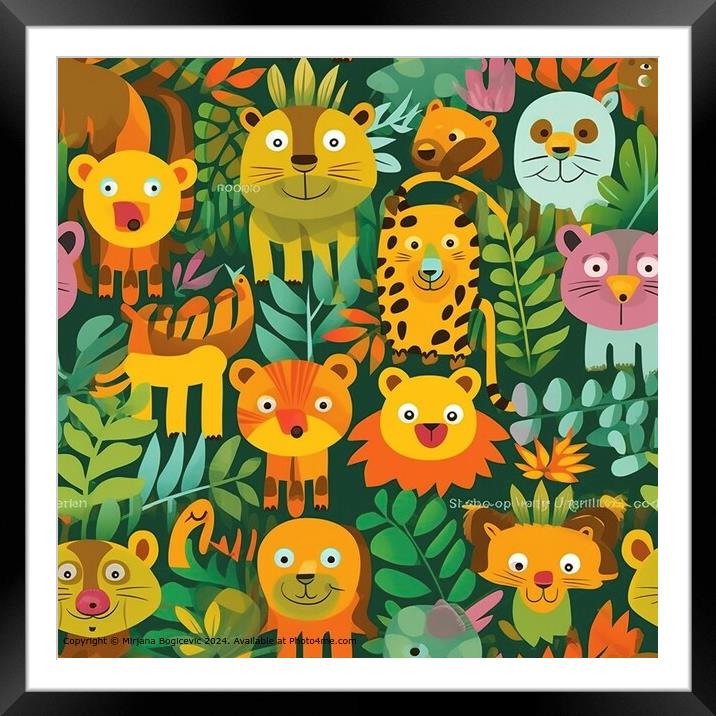 Colorful Jungle Creatures Seamless Pattern Framed Mounted Print by Mirjana Bogicevic
