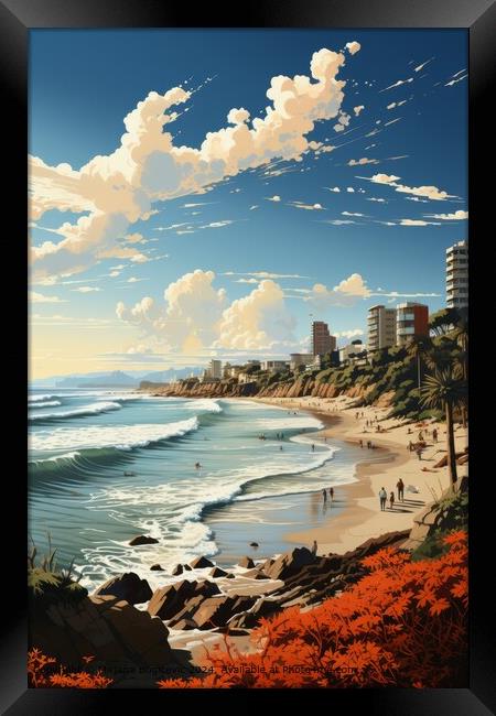 Tel Aviv Skyline Illustration Framed Print by Mirjana Bogicevic
