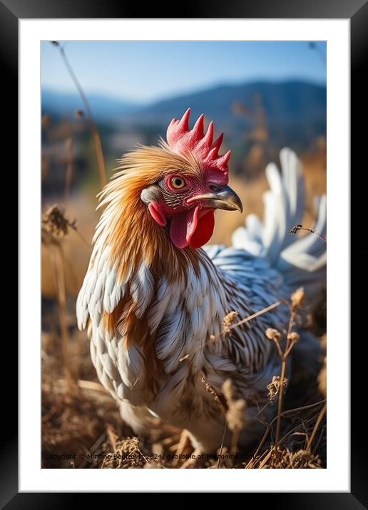 Chickens in a farm field  Framed Mounted Print by Mirjana Bogicevic