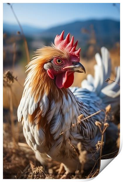 Chickens in a farm field  Print by Mirjana Bogicevic