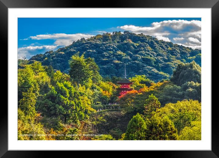 Green Mountain Red Pagoda Kiyomizu Pagoda Kyoto Japan Framed Mounted Print by William Perry