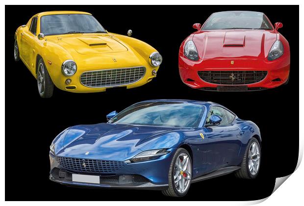 Ferrari Collage: Vintage, Classic, Sports Print by Kevin Hellon