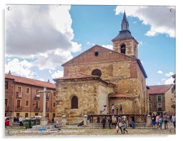 Old Church Belltower in Plaza, Leon, Spain Acrylic by Laszlo Konya