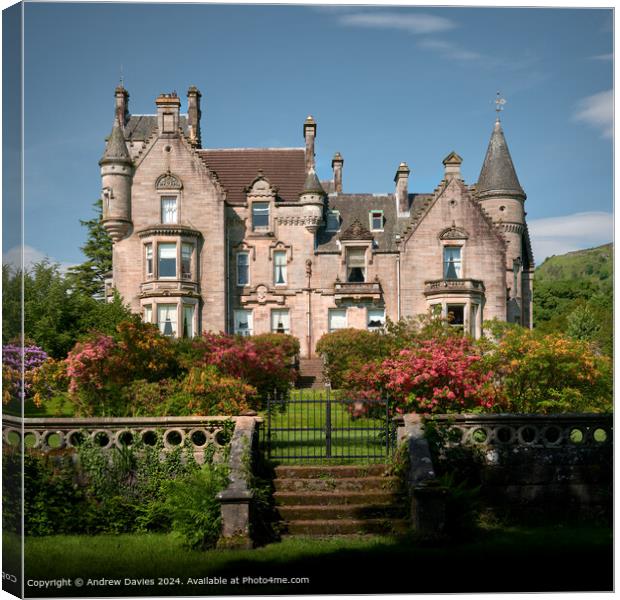 Victorian Scottish Castle Set in a Colourful Garde Canvas Print by Andrew Davies