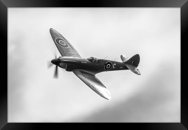 Supermarine Spitfire Black and White Framed Print by J Biggadike