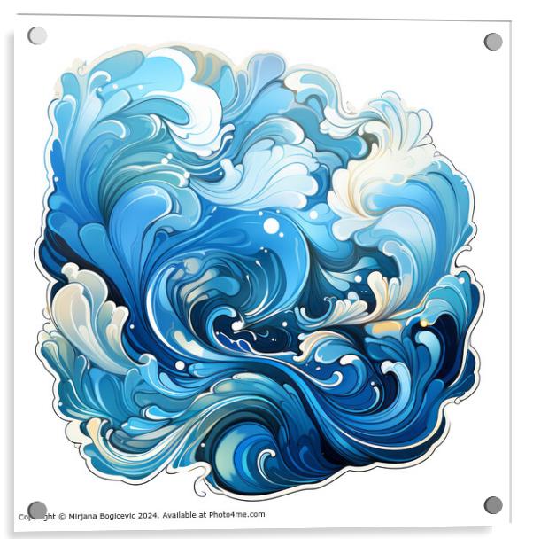 Blue Ocean Wave Abstract Art Acrylic by Mirjana Bogicevic