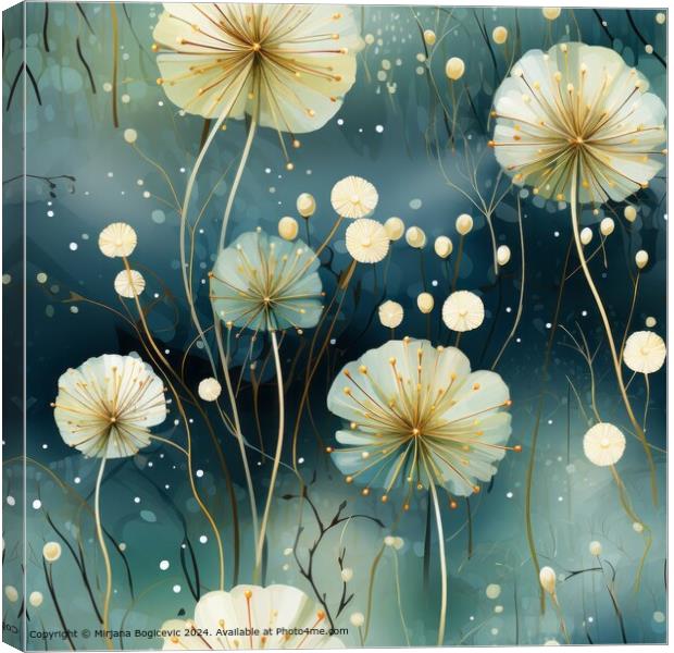 Dandelion Watercolor Floral Pattern Canvas Print by Mirjana Bogicevic