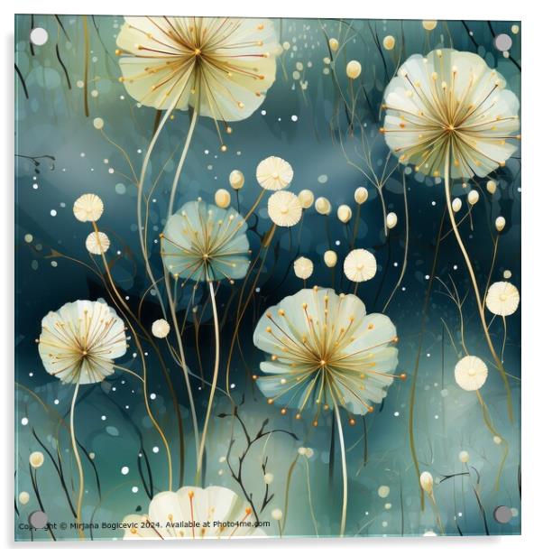 Dandelion Watercolor Floral Pattern Acrylic by Mirjana Bogicevic