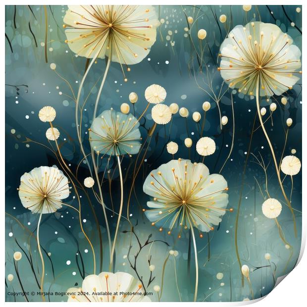 Dandelion Watercolor Floral Pattern Print by Mirjana Bogicevic