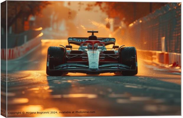 Fiery Sunset Formula Car Racing Canvas Print by Mirjana Bogicevic