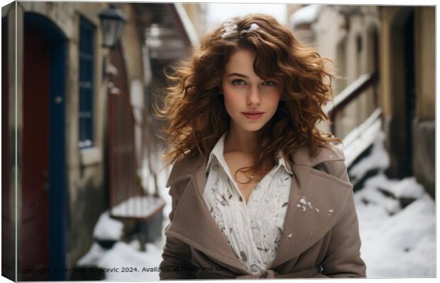 Beautiful Young Woman Winter Portrait Canvas Print by Mirjana Bogicevic
