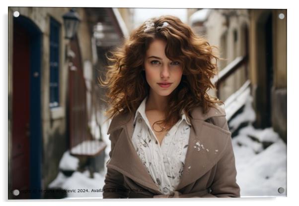 Beautiful Young Woman Winter Portrait Acrylic by Mirjana Bogicevic