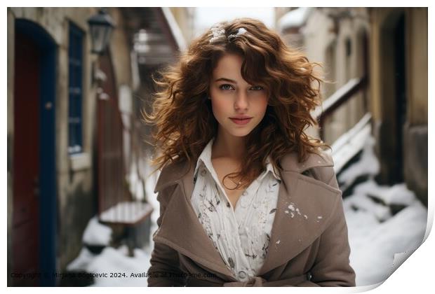 Beautiful Young Woman Winter Portrait Print by Mirjana Bogicevic