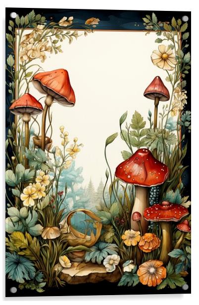 Mushroom Watercolor Forest Illustration Acrylic by Mirjana Bogicevic