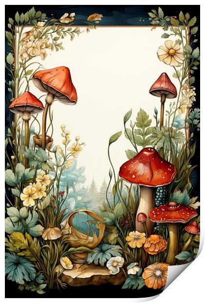 Mushroom Watercolor Forest Illustration Print by Mirjana Bogicevic