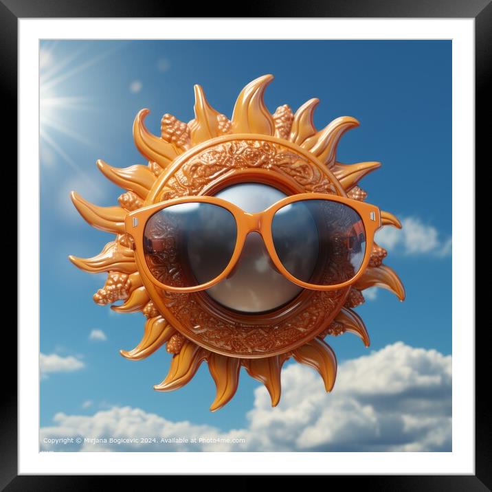 Smiling Sun Sunglasses Sky Framed Mounted Print by Mirjana Bogicevic