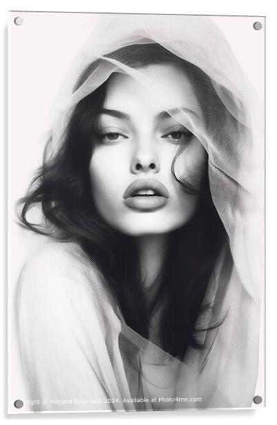 Elegance, Sensuality, Beauty in Black and White Acrylic by Mirjana Bogicevic