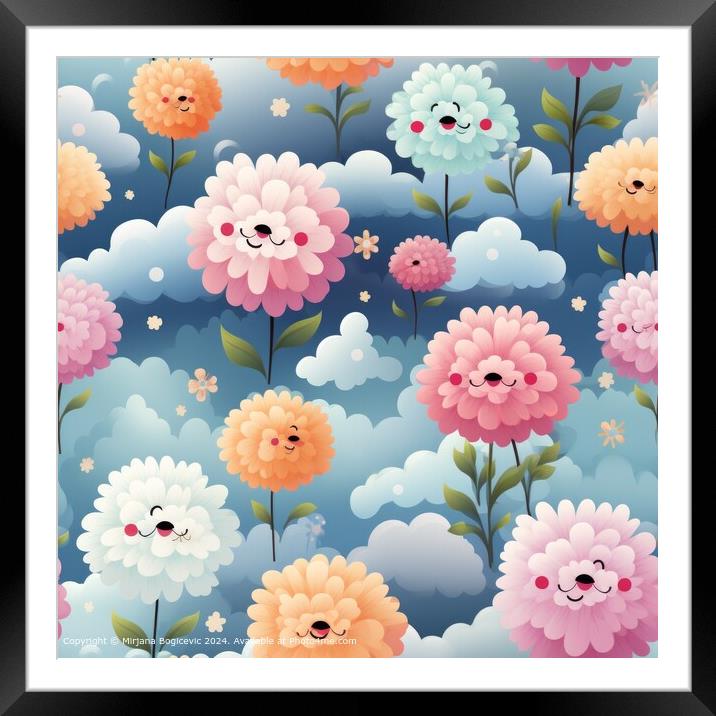 Vibrant Floral Clouds Pattern Framed Mounted Print by Mirjana Bogicevic