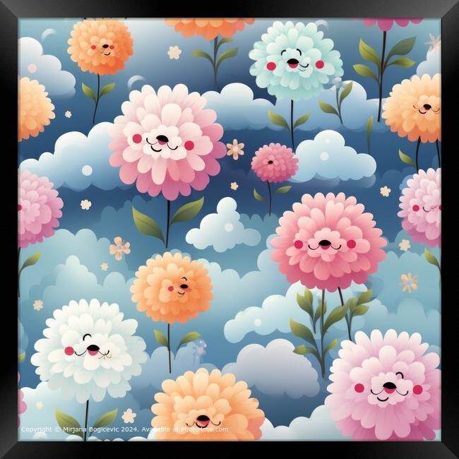 Vibrant Floral Clouds Pattern Framed Print by Mirjana Bogicevic