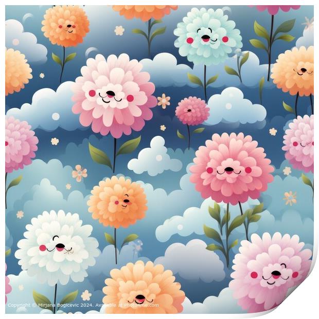 Vibrant Floral Clouds Pattern Print by Mirjana Bogicevic