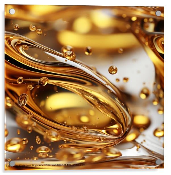 Golden Oil Bubble Drops Acrylic by Mirjana Bogicevic