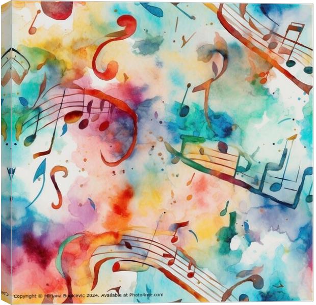 Musical Notes Watercolor Seamless Pattern Canvas Print by Mirjana Bogicevic