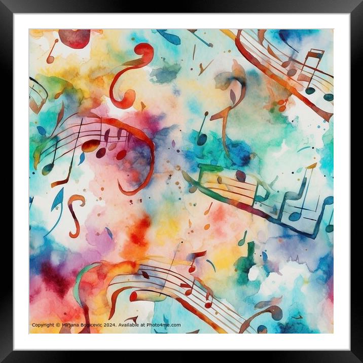 Musical Notes Watercolor Seamless Pattern Framed Mounted Print by Mirjana Bogicevic