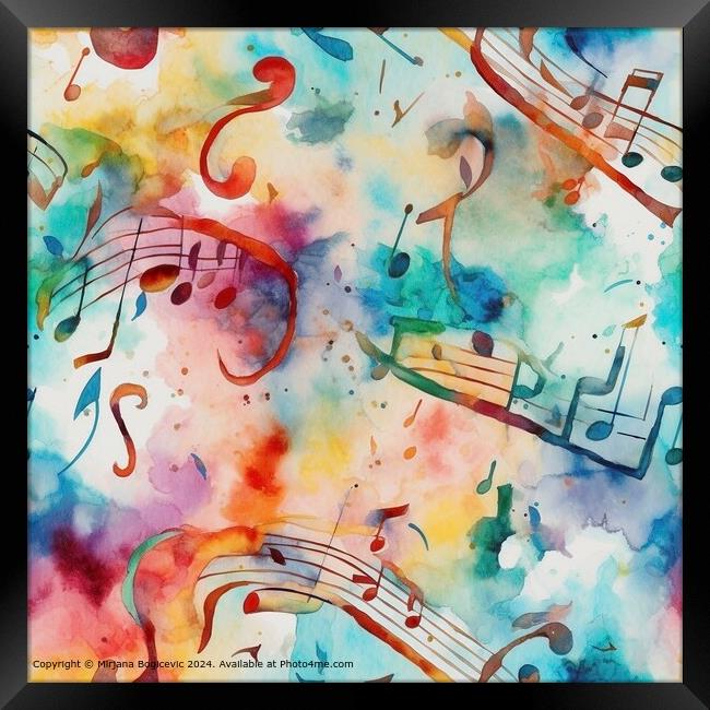 Musical Notes Watercolor Seamless Pattern Framed Print by Mirjana Bogicevic