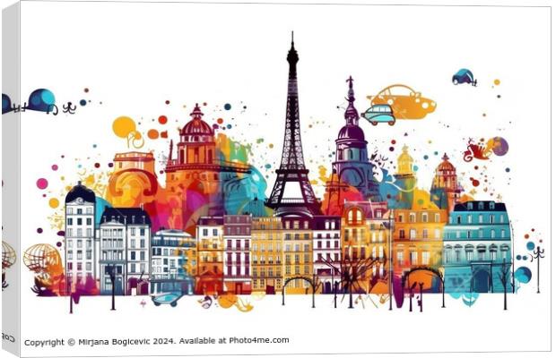 Parisian Landmarks Art Illustration Canvas Print by Mirjana Bogicevic