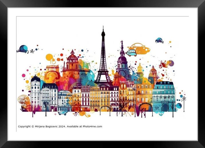 Parisian Landmarks Art Illustration Framed Mounted Print by Mirjana Bogicevic